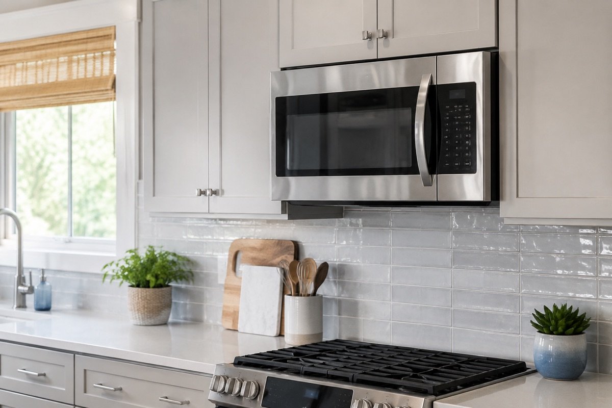Over-the-range microwave in a modern residential kitchen