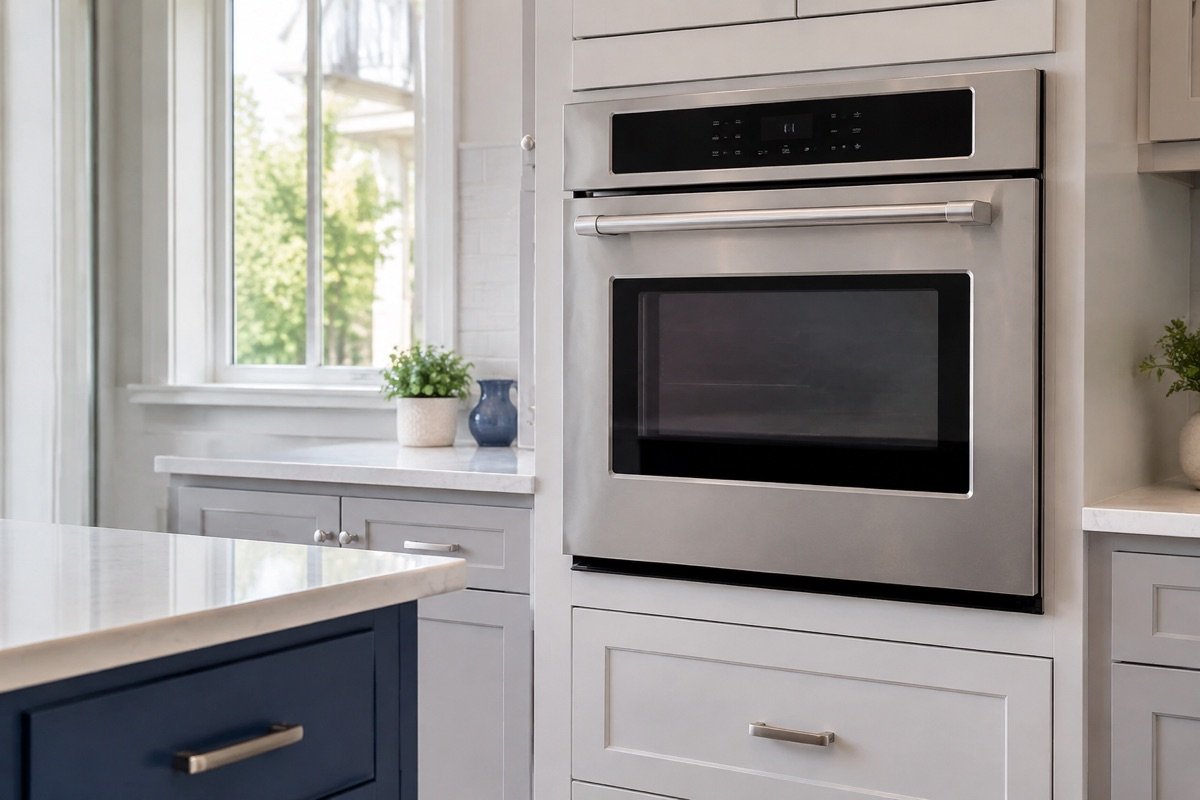 Built-in wall oven in a modern residential kitchen